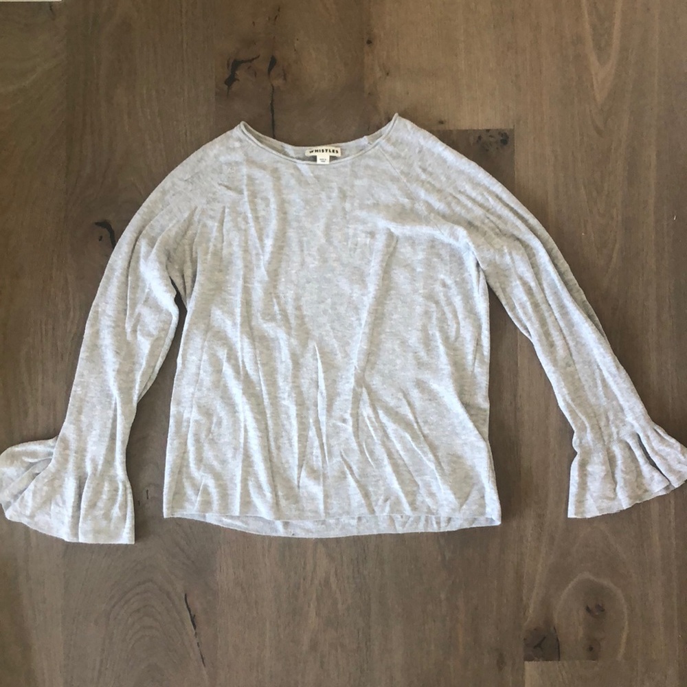 Whistles Ruffle Sleeve Grey Sweater